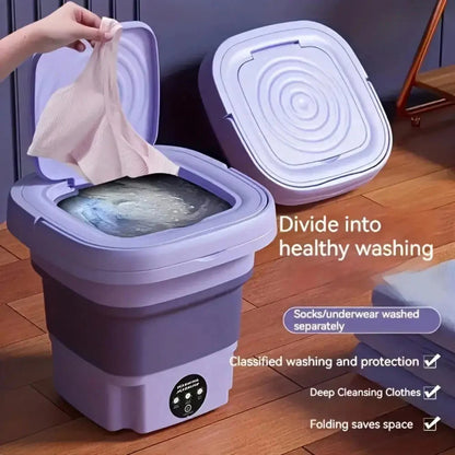 8L Portable Foldable Mini Washing Machine with Spin Dryer for Socks, Underwear & Baby Clothes